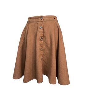 Anthropologie Button Front Skater Skirt Women M Brown Boho Cottagecore A-Line